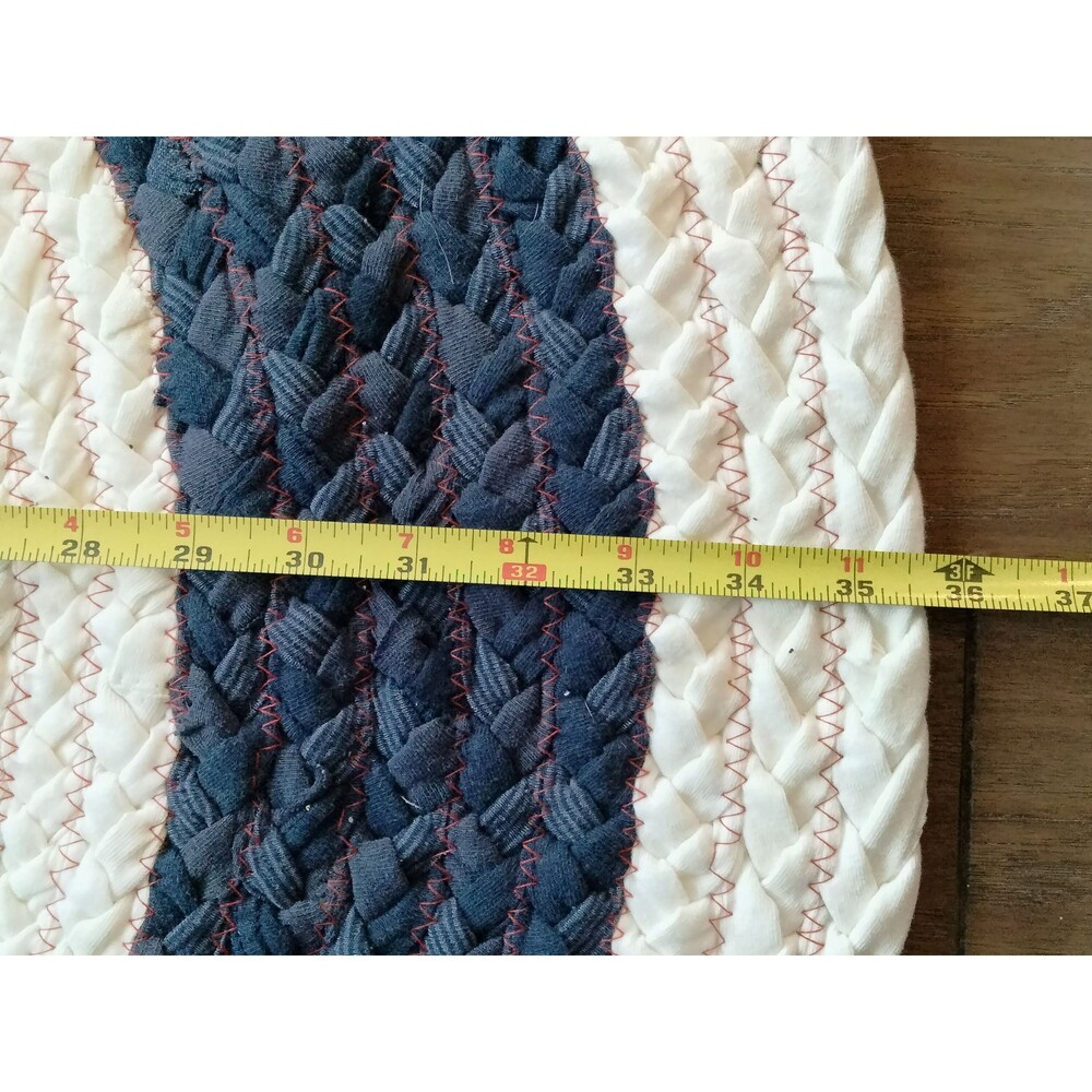 Bullseye Braided Rag Rug Round 36-inch Navy White Gray - Picture 6 of 6
